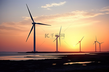 海风背景图片_风电场照片日出日落海洋海滩海洋海风