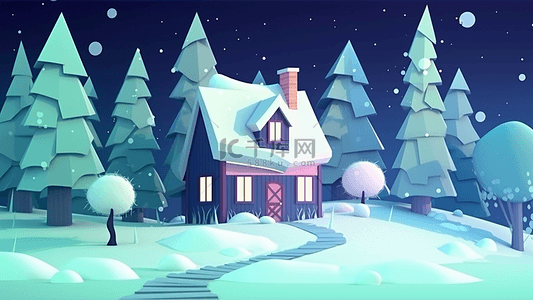 卡通房子雪景背景