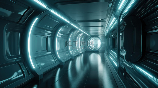 深蓝科幻背景图片_太空时代的未来主义空走廊 3d 渲染科幻摘要