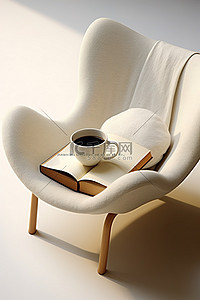 一把艾草背景图片_一把椅子，上面有一本打开的书和一杯咖啡