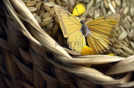 躺在藤篮上的黄色蝴蝶