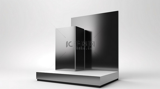 液晶电视背景图片_带液晶屏幕的落地灯箱空白贸易展摊位 3D 渲染