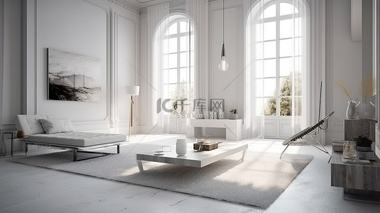 空房间地毯背景图片_3d 渲染的桌子和地毯突出了白色的原始生活空间