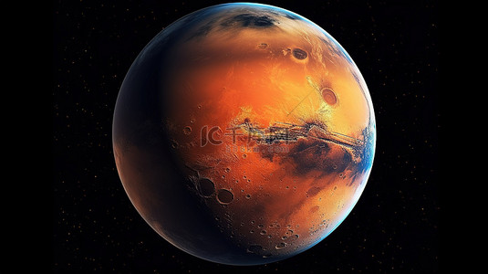 浩瀚太空中的火星 3D 插图