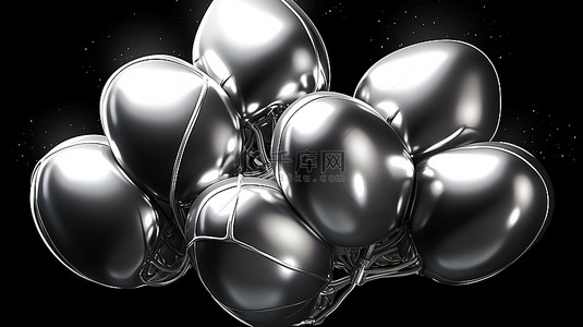 黑色背景与 3D 插图中的孤立 7 形银色气球