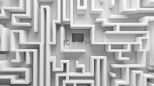3D 渲染白色迷宫墙概念的顶视图