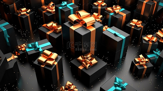 拆盒背景图片_令人兴奋的黑色星期五优惠以令人惊叹的 3D 渲染方式拆箱圣诞节和新年的节日礼物