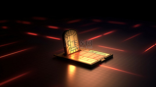 科技网络安全背景图片_3D 渲染在聚光灯下照明的 SIM 卡