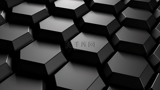 3d 渲染黑色六角形抽象背景