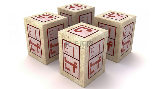 商务企业公司背景图片_白色背景 3D 插图下刻在立方体块上的道德符号