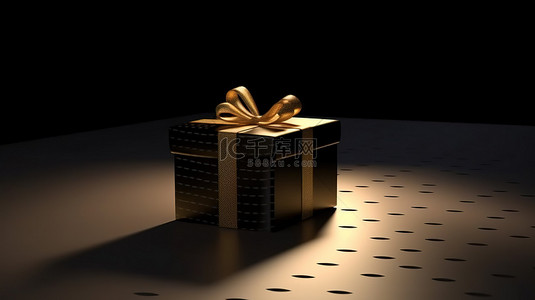 黑丝带背景图片_对比照明在黑暗中用光和影渲染礼品盒的 3D 渲染