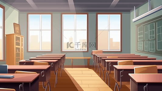 教室课桌黑板插画背景