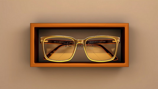 时尚金框眼镜，具有现代风格 3D 渲染