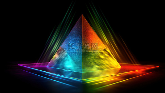 几何彩色背景图片_棱镜将光线分解成彩色光谱的 3D 插图
