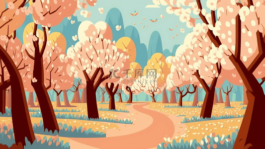 卡通的树背景图片_春天樱花丛背景