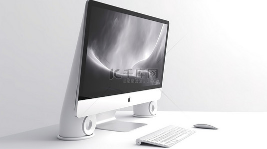 具有 imac 设计的计算机显示器在 3d 渲染中具有白色背景上的空白屏幕和充足的复制空间