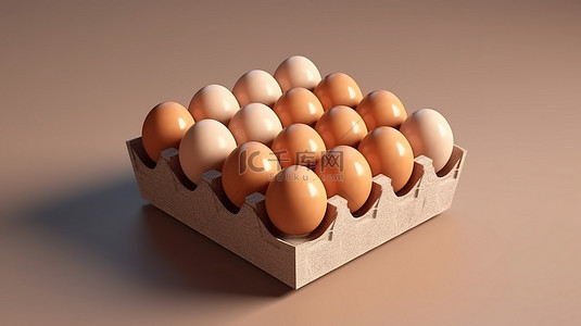3d 渲染中的一盒鸡蛋