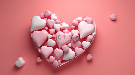 情人节主题粉红色和白色心形插图粉红色背景 3d 渲染