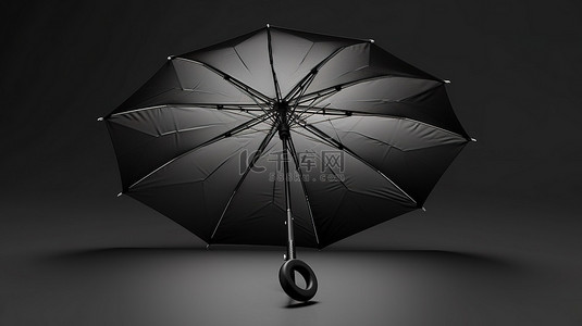产品展示宣传背景图片_铝制太阳弹出遮阳伞，用于黑色 3D 渲染插图中的促销用途