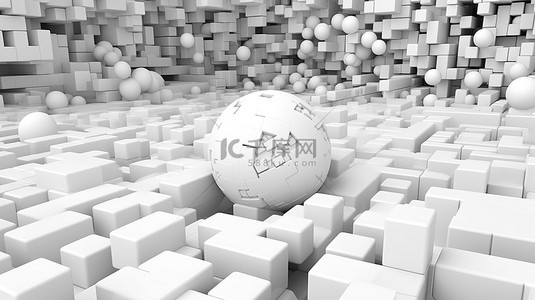 科技球体背景图片_大纹理球体和轨道立方体抽象 3D 插图