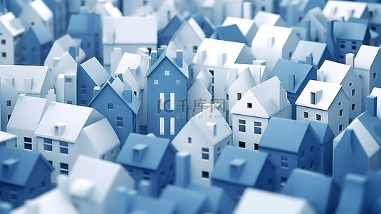 白色房屋中蓝色房屋的令人惊叹的 3D 全景图，主题为狩猎和搜索