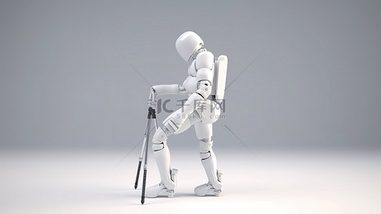轮椅设计背景图片_因残疾而使用拐杖和轮椅的宇航员的 3D 插图设计