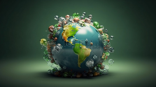 节能背景背景图片_具有 3D 渲染的全球回收和环境概念