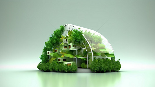 环境生态背景图片_生态友好型住宅，设有 3D 温室