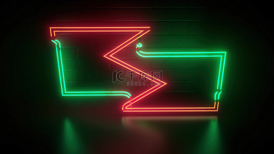 红色上箭头背景图片_日光下照亮的绿色和红色霓虹灯箭头的 3D 渲染