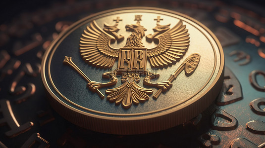 国家标志背景图片_俄罗斯卢布硬币 3D 渲染，以卡通风格描绘国家的经济和金融背景