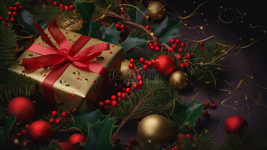绿色圣诞树背景图片_圣诞节礼物金色