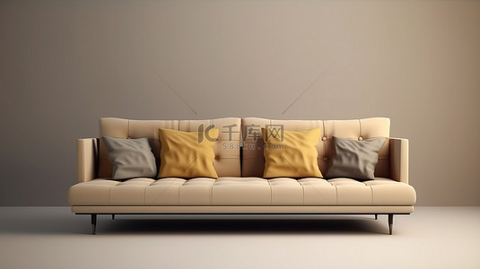 米色沙发起飞的 3d 渲染