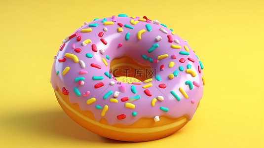 食品背景黄色背景图片_采用 3D 技术创建的柔和黄色背景上充满活力的甜甜圈