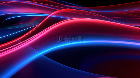 红色和蓝色霓虹灯轨迹的 3D 渲染背景