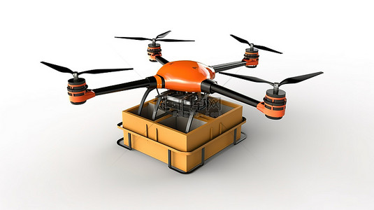 直升机背景图片_白色背景下携带货箱的八轴飞行器的孤立 3D 插图