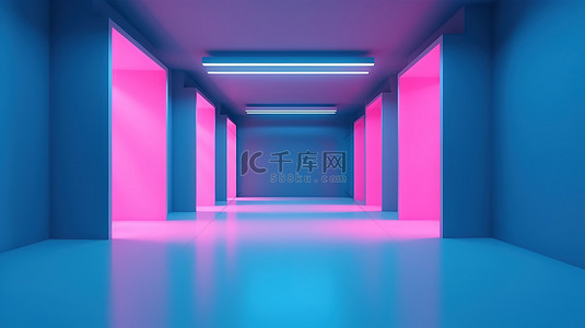 具有粉色和蓝色照明的抽象 3d 工作室，非常适合创意模板