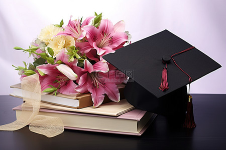 毕业生帽背景图片_送给毕业生的礼物鲜花花束组合