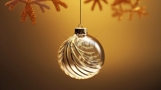 圣诞树亮背景图片_3D 渲染精致的金线圣诞树装饰品，悬挂水晶玻璃球
