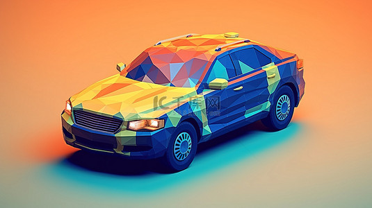 等距交通背景图片_等距简约设计中低聚警车的 3D 渲染