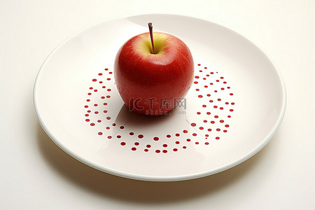 点白背景图片_一个苹果放在一个带有红点图案的白盘子上