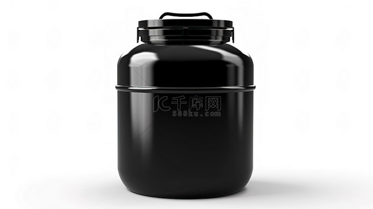 空的黑色塑料加仑容器单独站立在白色背景 3D 渲染上