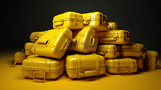 3d 渲染中堆放的黄色行李