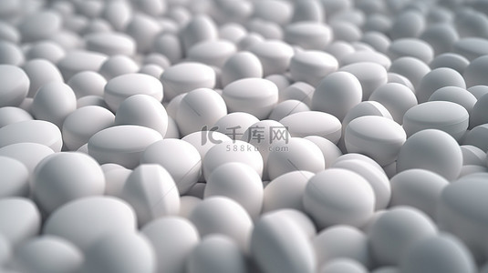 白色药丸背景中胶囊的 3d 插图
