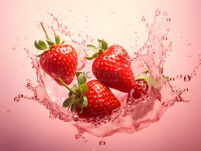 草莓简约背景图片_草莓有机新鲜水果水花飞溅摄影广告背景