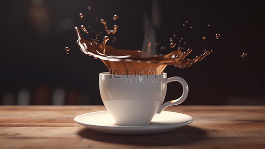 咖啡冷饮背景图片_咖啡饮品热饮白色杯子溢出