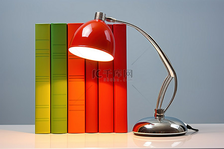橙色和红色的灯旁边有两本书打开