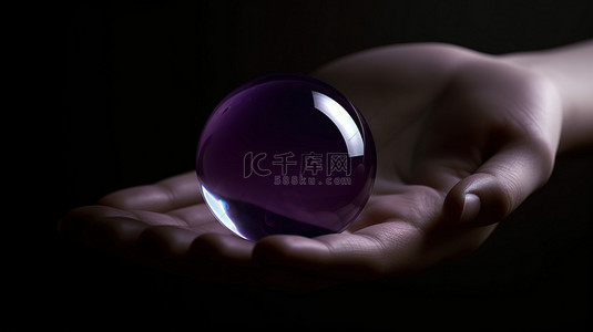 手掌的手势背景图片_手拿紫色球体 3d 渲染图像