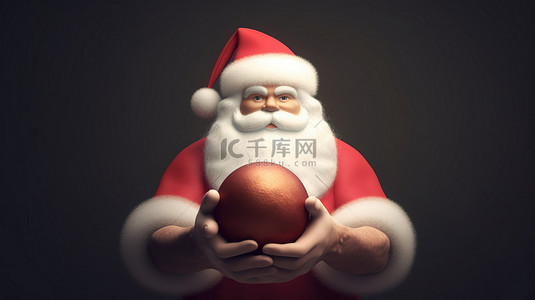 圣诞老人手里拿着一个圣诞球，令人惊叹的 3D 渲染