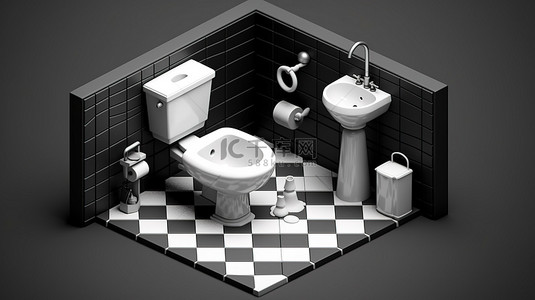 浴室水槽厕所和壁橱的 3d 等距单色图标