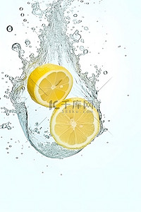 水滴溅水背景图片_画布上的柠檬片在水中